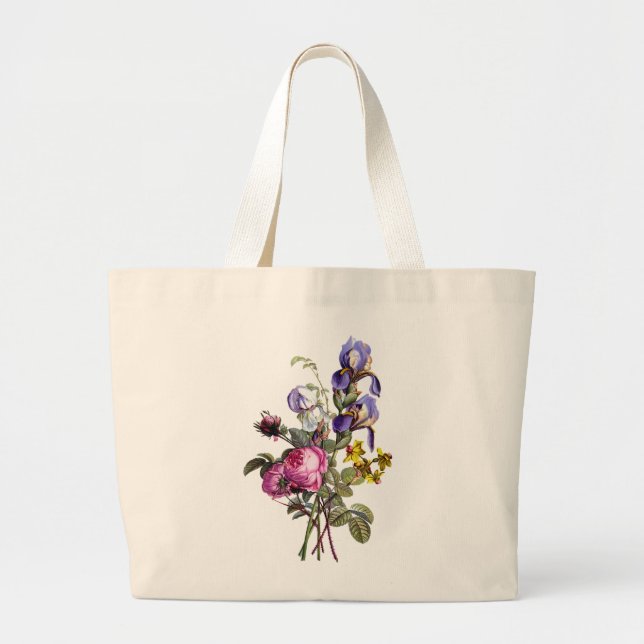 Bolsa Tote Grande Jean Louis Prevost Cabbage Rosa e Iris Buquê (Frente)