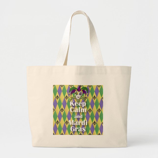 Bolsa Tote Grande Jester Mask Keep Calm e Mardi Gras (Frente)
