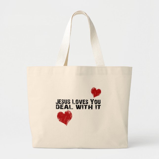 Bolsa Tote Grande Jesus ama-o: Negócio com ele (Frente)