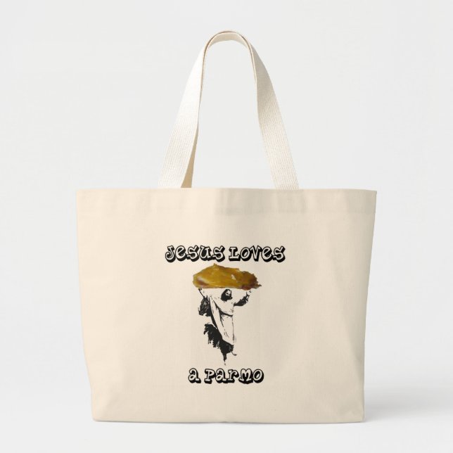 Bolsa Tote Grande Jesus ama um Parmo (Frente)