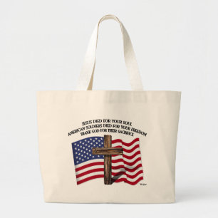 Bolsa Tote Grande Jesus e os Soldados Americanos cruz robusta EUA...