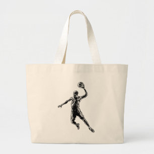 Bolsa Tote Grande Jogador de basquete Slam Dunk Dark Design