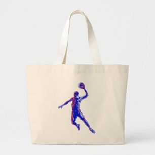 Bolsa Tote Grande Jogador de basquetebol Slam Dunk, Vermelho e Azul