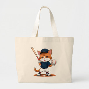 Bolsa Tote Grande Jogador de beisebol gato