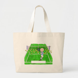 Bolsa Tote Grande Jogador de tênis, Homem - Cartoon Personalizado