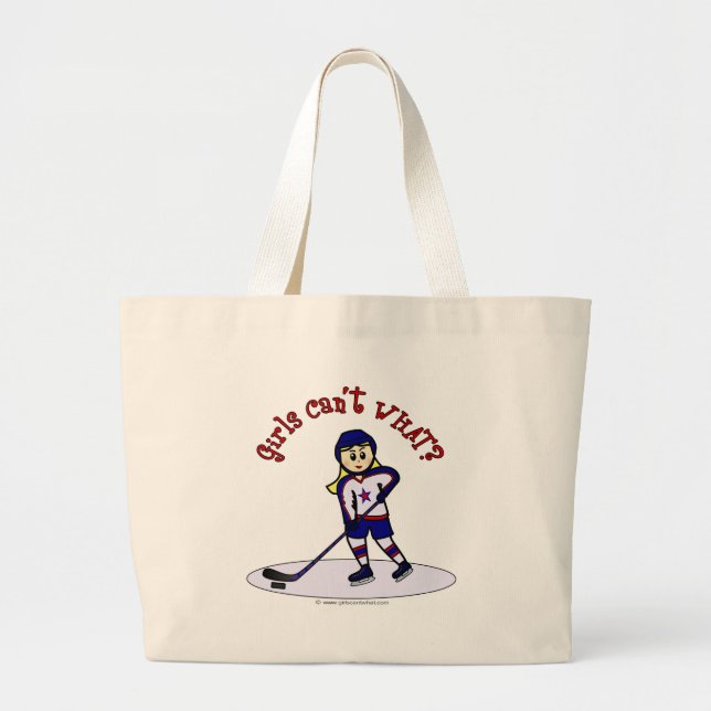 Bolsa Tote Grande Jogadora loira de hóquei (Frente)