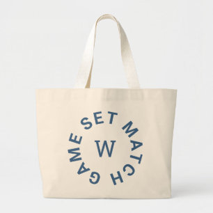 Bolsa Tote Grande Jogo Set Correspondência Monograma Azul de Ténis