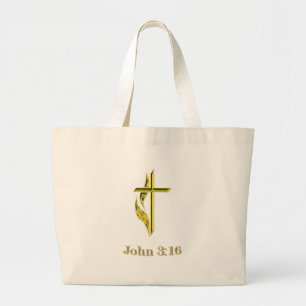 Bolsa Tote Grande John 3:16 Presentes Dourados Cristãos