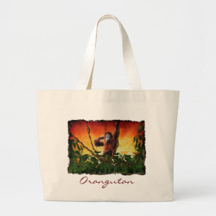Bolsa Tote Grande Jovem Orangutan & Jungle Sunrise Selvagem Tote Bag