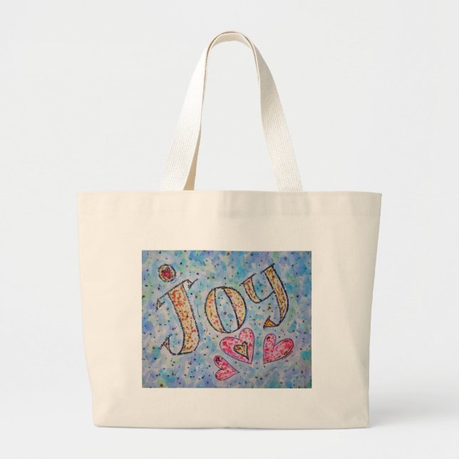 Bolsa Tote Grande Joy Word Pink Hearts Art Tote Bag (Frente)