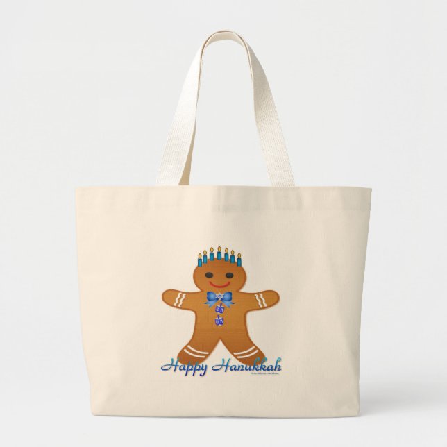 Bolsa Tote Grande Judaica Hanukkah Gingerpão Man Menorah (Frente)