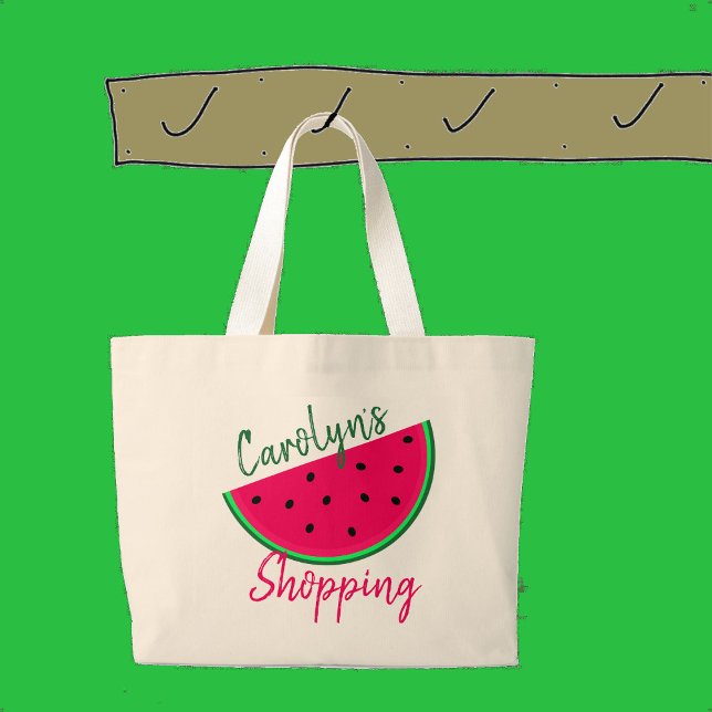 Bolsa Tote Grande Juicy Watermelon, saco de compras, seu nome (Criador carregado)
