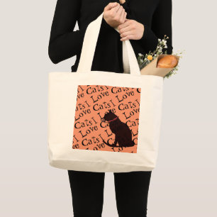 Bolsa Tote Grande Jumbo I Love Cats Tangerine and White Graphic Bols