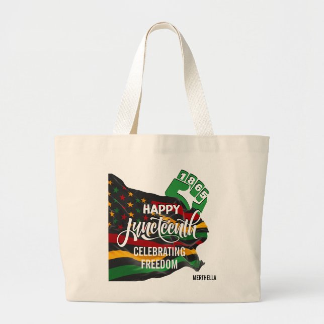 Bolsa Tote Grande JUNETEENTH African American Flag (Frente)