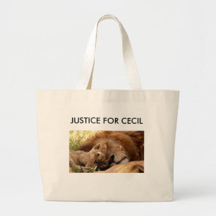 Bolsa Tote Grande Justiça para Cecil o Leão com seu Filhote