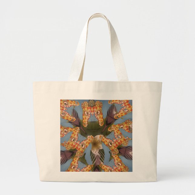 Bolsa Tote Grande Kaleidoscope Girafa Mandala: Arte Safari Abstrato (Frente)