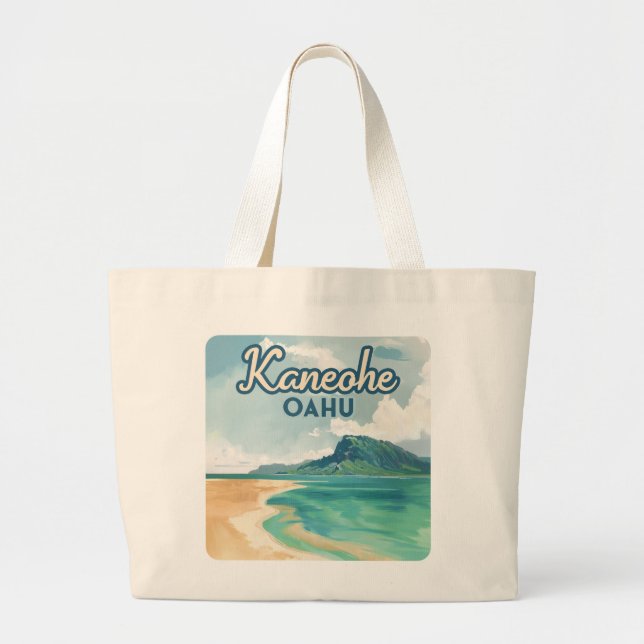 Bolsa Tote Grande Kaneohe Sandbar Oahu Hawaii Retro (Frente)