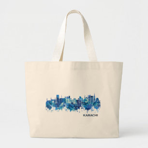 Bolsa Tote Grande Karachi Paquistão Skyline Blue