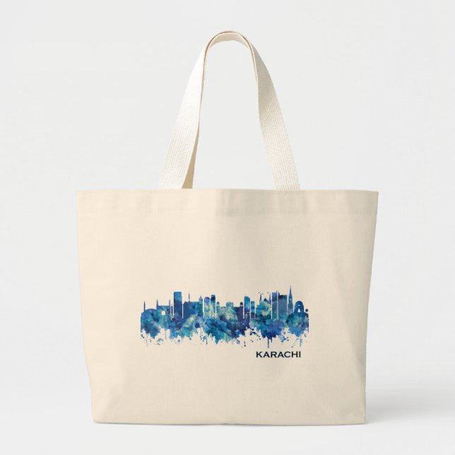 Bolsa Tote Grande Karachi Paquistão Skyline Blue (Frente)