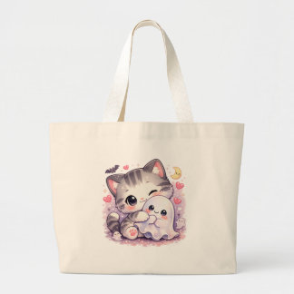 Bolsa Tote Grande Kawaii Kitty Abraço Fantasma