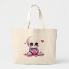 Bolsa Tote Grande Kawaii Skeleton Holding Heart