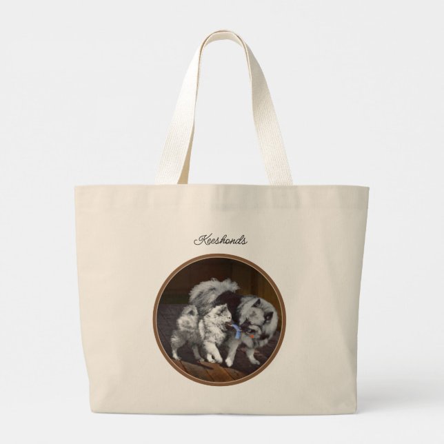 Bolsa Tote Grande Keeshond Painting Playtime — Arte Original De Cach (Verso)