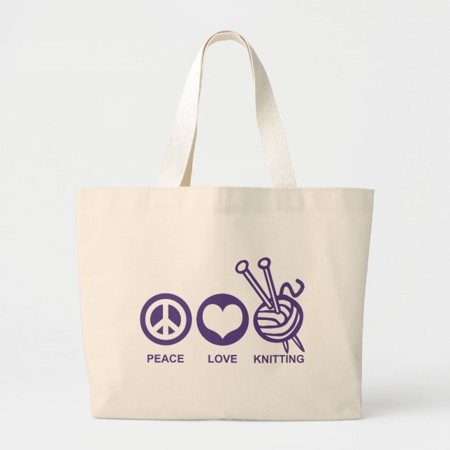 Bolsa Tote Grande Knitting Peace Love (Frente)