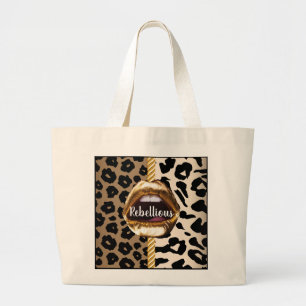 Bolsa Tote Grande Lábios Dourados Selvagens Décor Décor - Maquiag