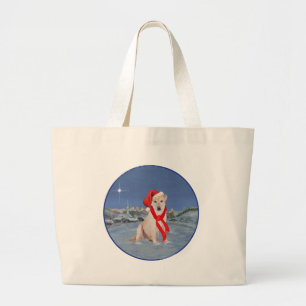 Bolsa Tote Grande Labrador Retriever Amarelo numa Noite Invernal