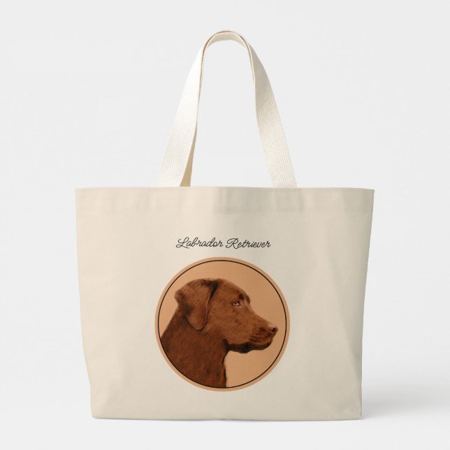 Bolsa Tote Grande Labrador Retriever Pintando Chocolate Lab Arte Can (Verso)