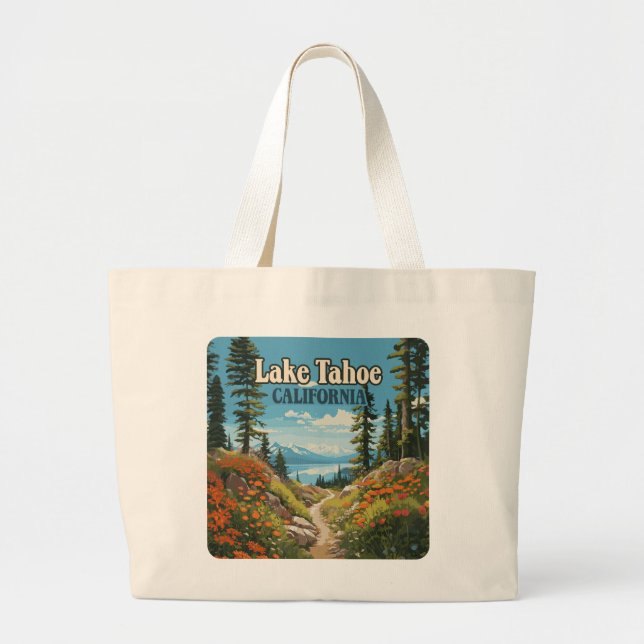 Bolsa Tote Grande Lago Tahoe California Nevada Retro Viagem (Frente)