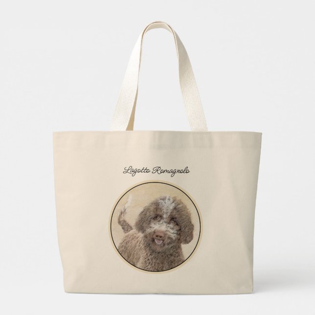 Bolsa Tote Grande Lagotto Romagnolo Pintando Bela Arte Cão Original (Verso)