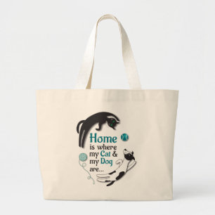 Bolsa Tote Grande Lar é onde meu gato e meu cachorro estão