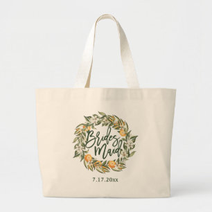 Bolsa Tote Grande Laranja Grove Citrus Botanic Wreath Bridesmaid