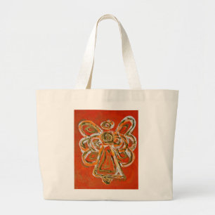 Bolsa Tote Grande Laranja Guardian Angel Art Personalizado Token Bag