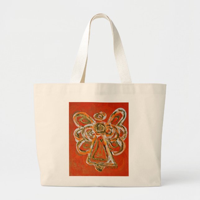 Bolsa Tote Grande Laranja Guardian Angel Art Personalizado Token Bag (Frente)