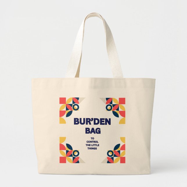 BOLSA TOTE GRANDE LARANJA NAVY GEOMÉTRICO ALGODÃO NATURAL BUR'DEN  (Frente)