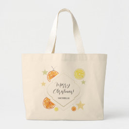 Bolsa Tote Grande Laranjas Fofas e Estrelas em Bege