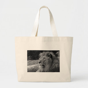 Bolsa Tote Grande Leão Negro e Branco - Animal Selvagem