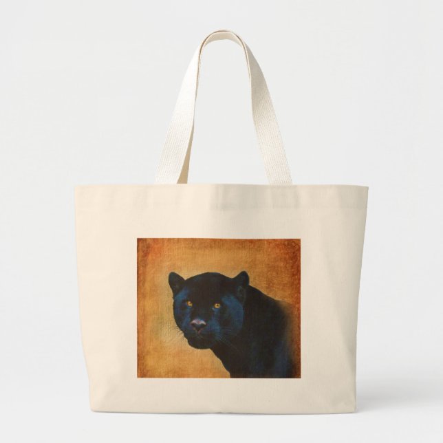 Bolsa Tote Grande Legal Jaguar Panther Selvagem Negro Grande Gato (Frente)