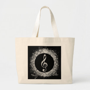 Bolsa Tote Grande Legal Trendência Música Treble Clef Glitter Sparkl