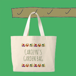 Bolsa Tote Grande Legumes coloridos com seu nome, jardim