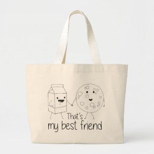Bolsa Tote Grande Leite e Cookies Melhores Amigos BFF Amizade Arte