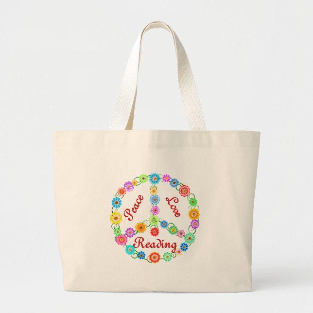 Bolsa Tote Grande Leitura do amor da paz (Frente)