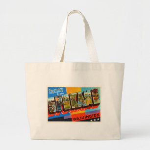 Bolsa Tote Grande Lembrança velha das viagens vintage de Spokane