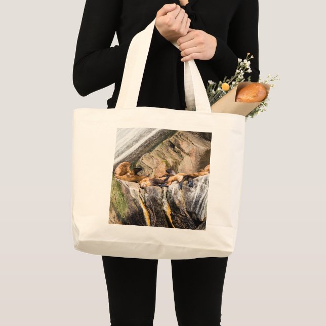 Bolsa Tote Grande Leões Marítimos Deitados Nas Rochas Grande Saco De (Frente (produto))