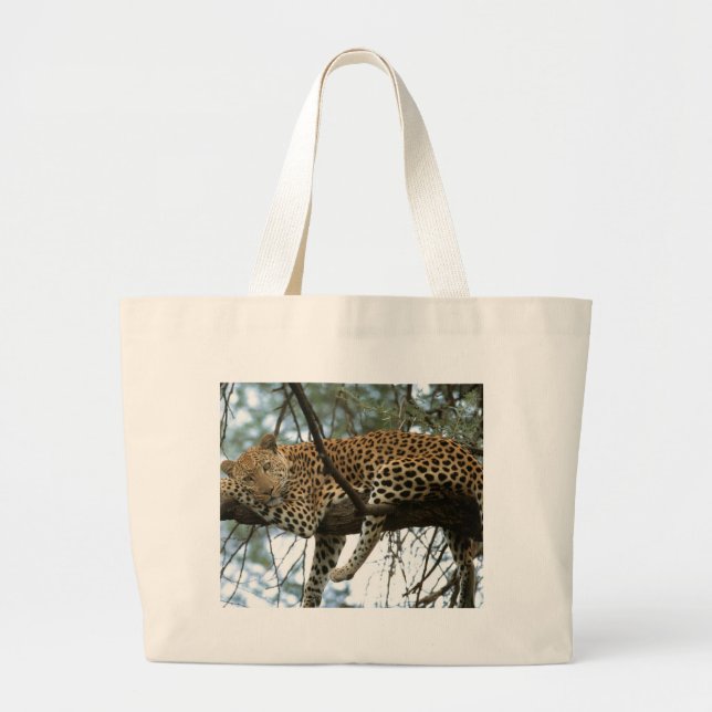 Bolsa Tote Grande Leopardo descendo em árvore (Frente)