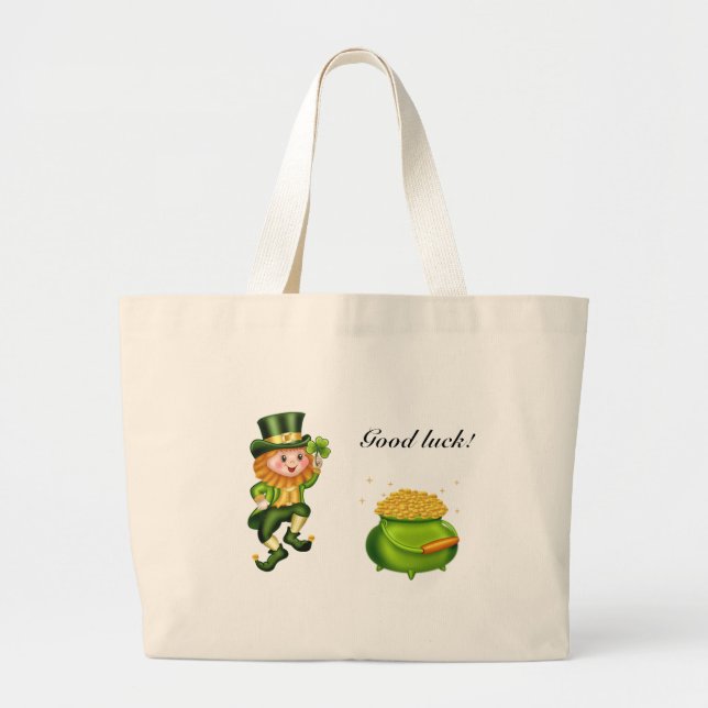 Bolsa Tote Grande Leprecaína, caligrafia e pote de ouro (Frente)