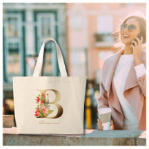 Letra B Monograma Floral Dourado Elegante
