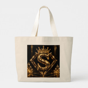 Bolsa Tote Grande Letra Dourada de Luxo S H Coroa Monograma Diamante